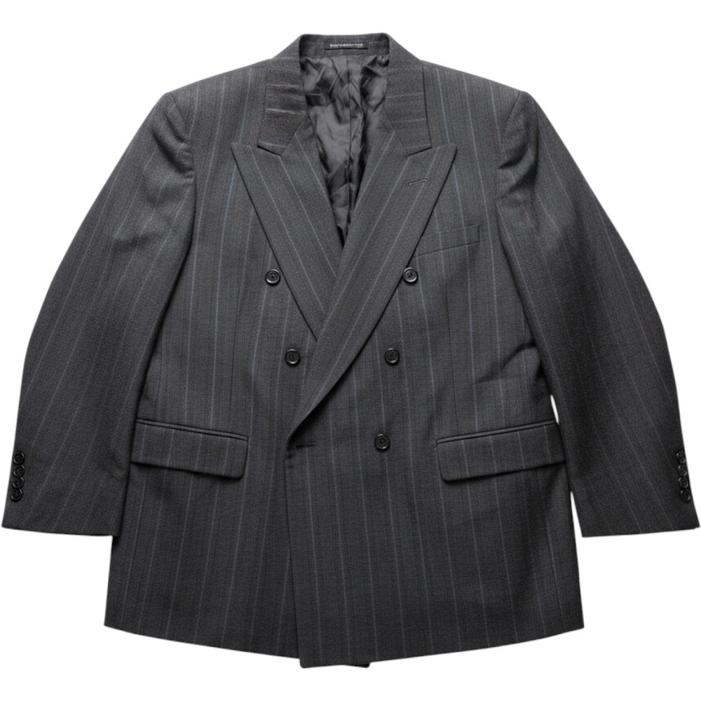 Towncraft Suit Jacket Mens 44 Gray Pinstripe Double Breasted Peak Lapel